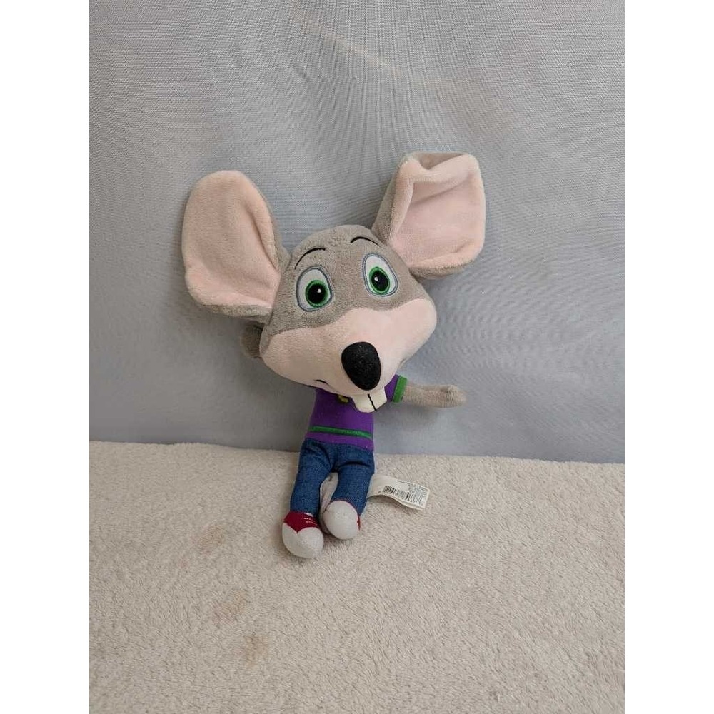 Chuck E Cheese Plush‎ Toy Gray Mouse Stuffed Animal Character Green Eyes Purple